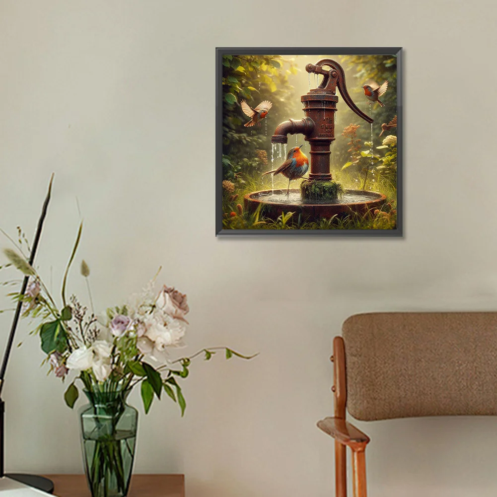 Diamond Painting - Full Round Drill - Water Well Bird(Canvas|30*30cm)