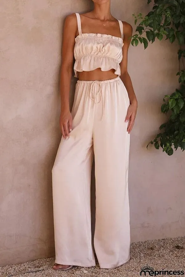 One word collar suspenders wide leg pants fashion suit