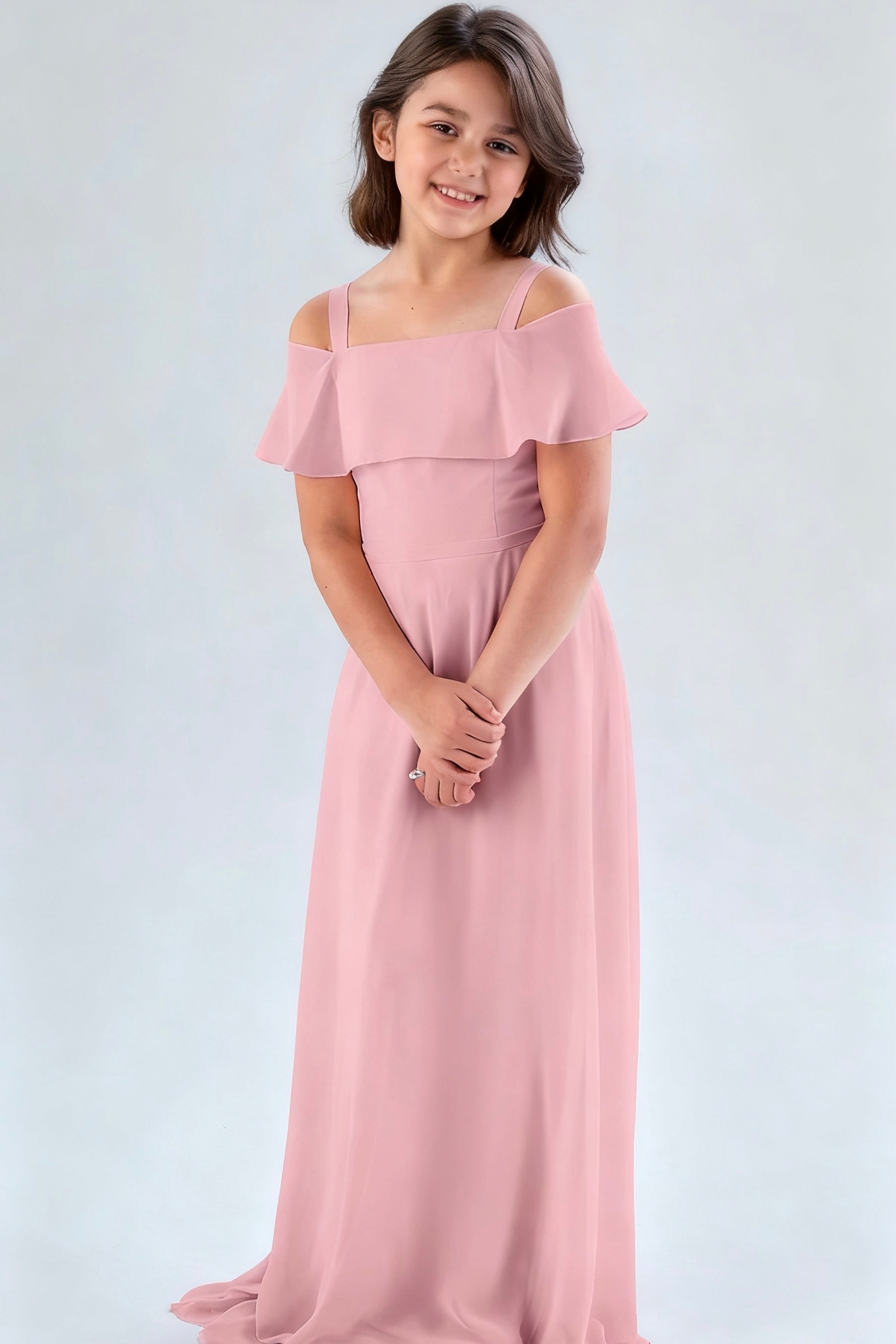 Daisda Spaghetti Straps Sleeveless Off Shoulders Long Junior Bridesmaid Dress