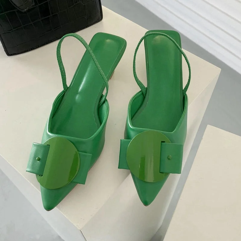SUOJIALUN 2022 Spring Women Slingback Sandals Fashion Bow-knot Buckle Ladies Pumps Shoes Thin Low Heel Pointed Toe Slip On Mules