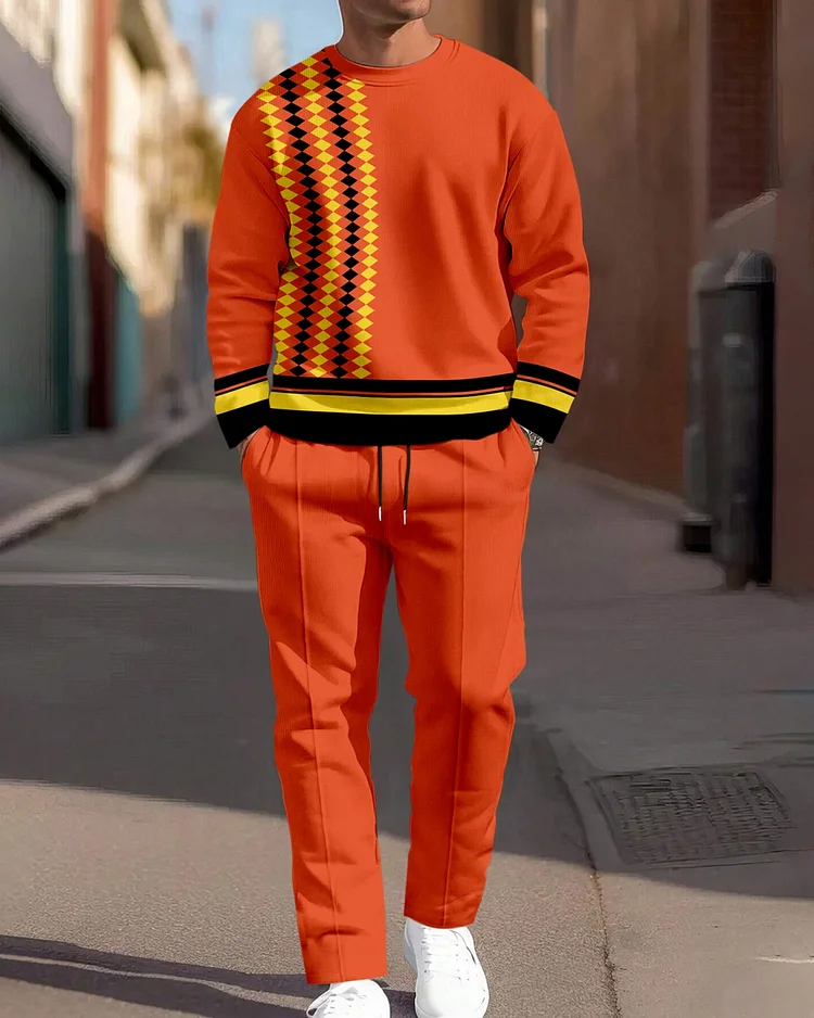 Men's Colorblock Round Neck Casual Sports Set 010