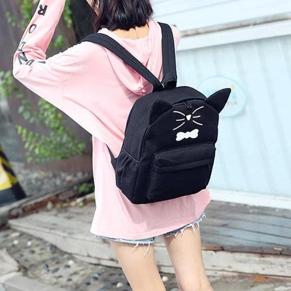 Black/White/Pink Kawaii Kitty Bow Backpack SP1710761