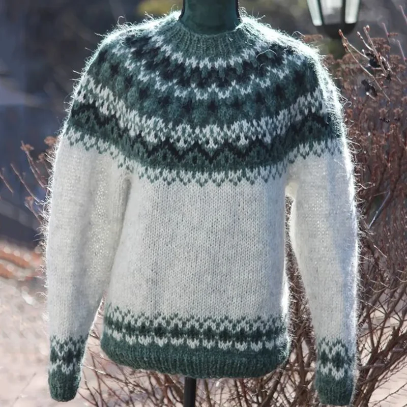 Vintage V&aring;rgensere Warmth Knit Jacquard Icelandic Crew Neck Sweater（Unisex ）