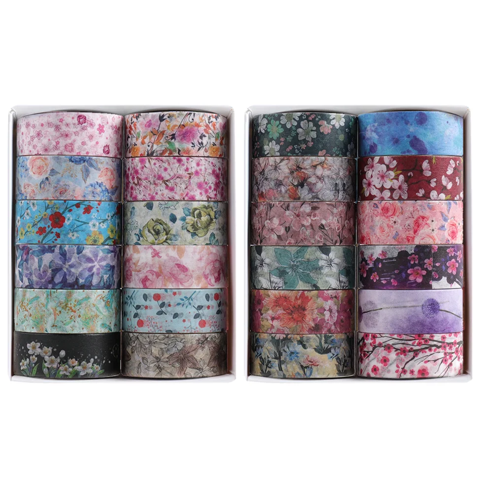 24 Rolls Color Tape Flower Washi Tape Set for DIY Crafts(Flower Colour Print)
