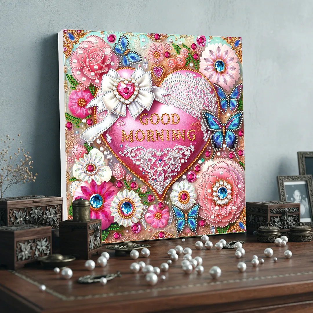 Good Morning DIY Special Shape Drill Diamond Art Pearl Painting Kit with Frame 25x25cm Art Craft Pearl Diamond Painting for Adults Beginners Home Decor
