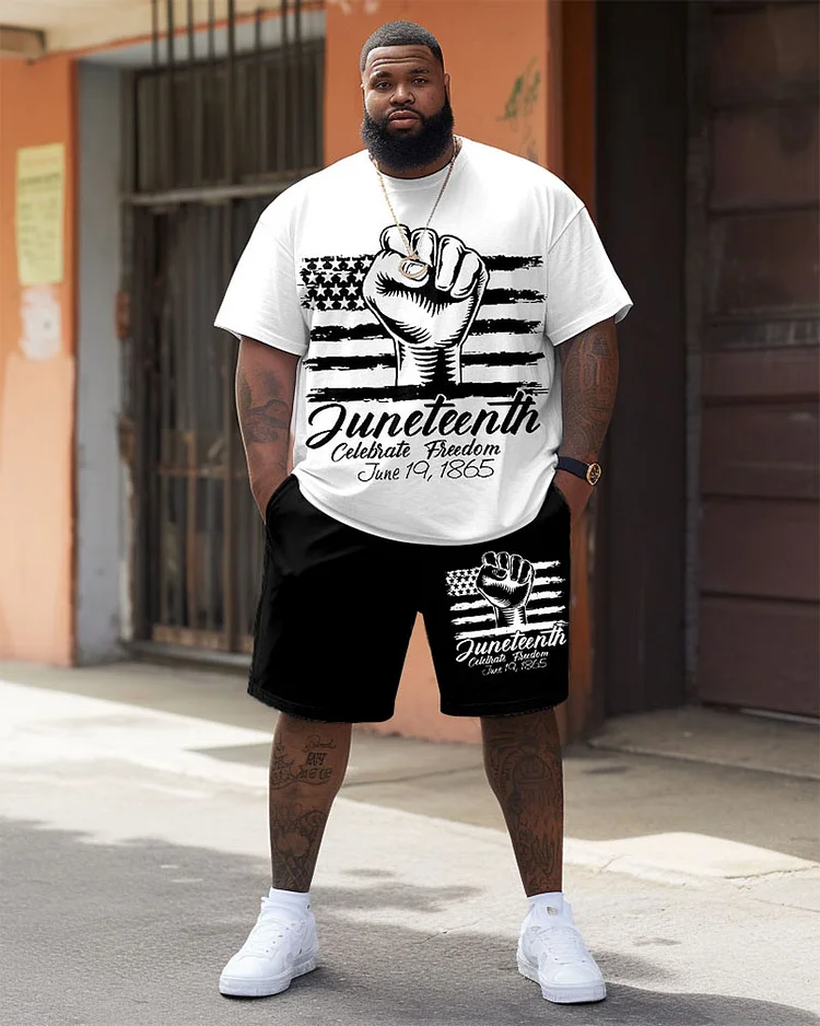 Men's Plus Size Juneteenth Freedom Since 1865 Printed T-shirt Shorts Suit