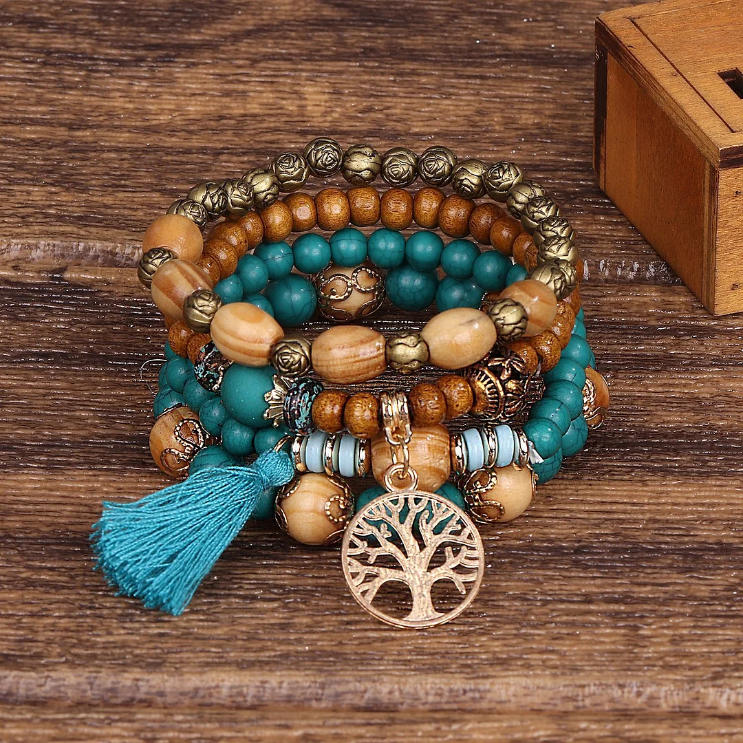 Boho Multi-layered Wooden Beaded Bracelet-inspireuse