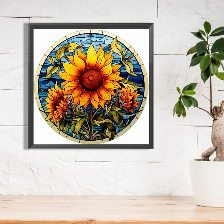 Sunflower Stained Glass - Full Round Drill Diamond Painting -  40*50CM(Canvas)