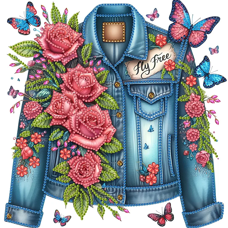 Denim And Roses 30*30cm (Canvas) Special Shaped Drill Diamond Painting gbfke