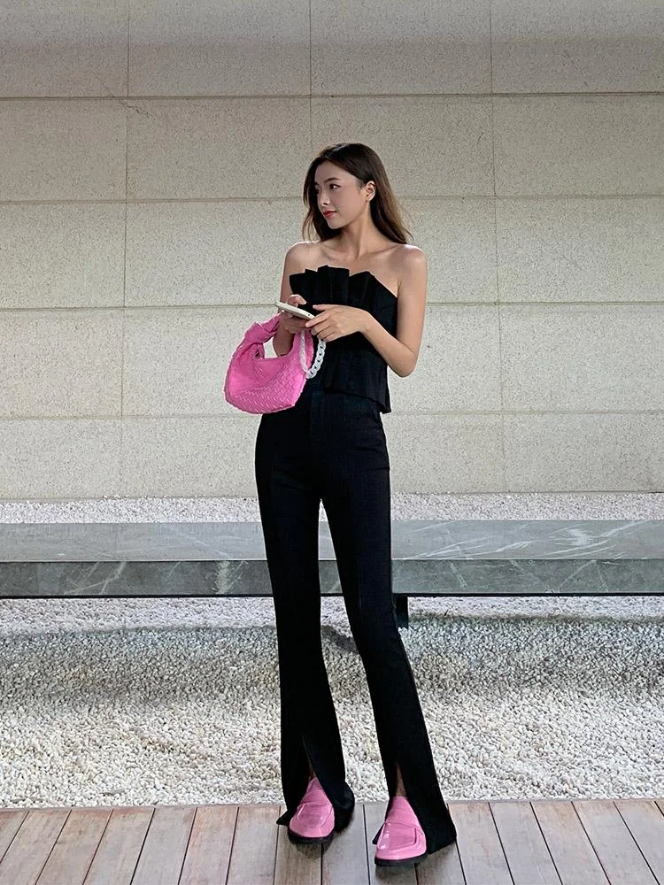 Korean Fashion Slim fit trousers with slits TK114