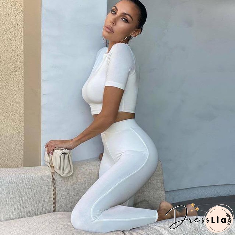 Winter Women Sport Fitness 2 Two Piece Set Outfits Long Sleeve Crop Tops Tshirt Leggings Pants Set Bodycon Tracksuit