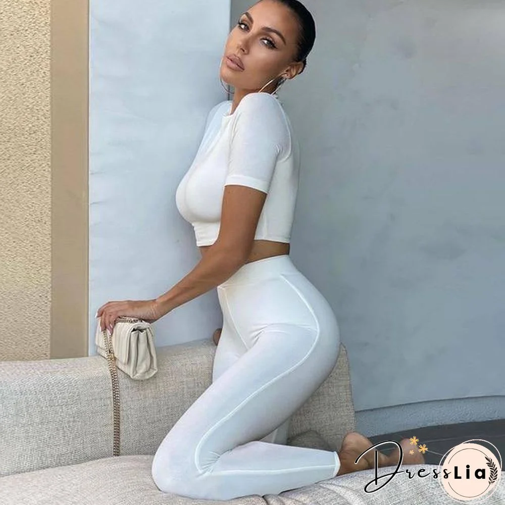 Winter Women Sport Fitness 2 Two Piece Set Outfits Long Sleeve Crop Tops Tshirt Leggings Pants Set Bodycon Tracksuit