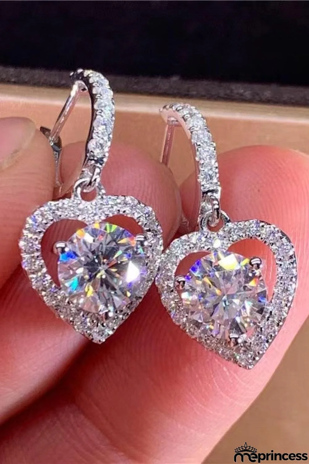 2 Carat Moissanite Platinum-Plated Heart Drop Earrings