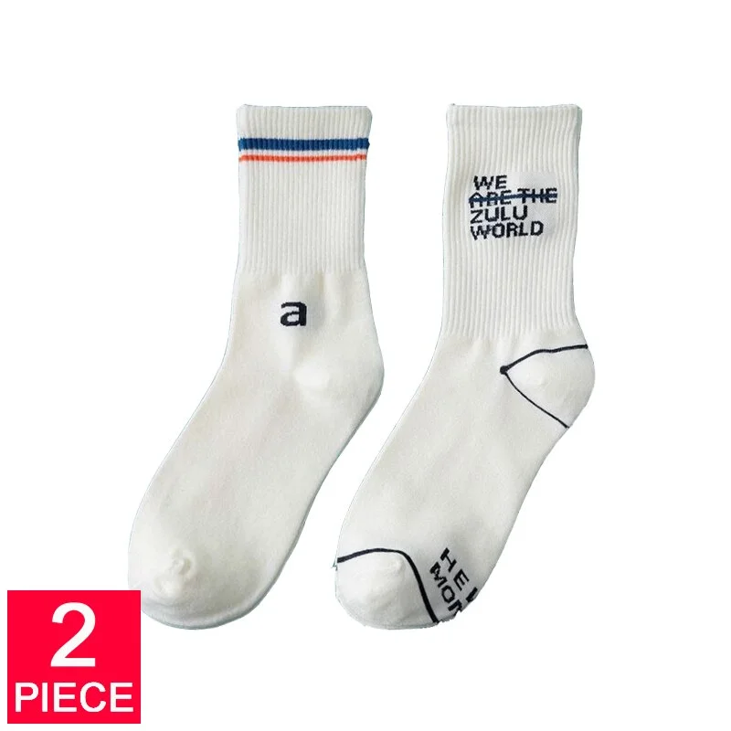 Meet'r 2 Pair/Set Women's Sports Socks Breathable Fashion With Numbers Girls Socks Double Needles Knitting Middle tube Socks