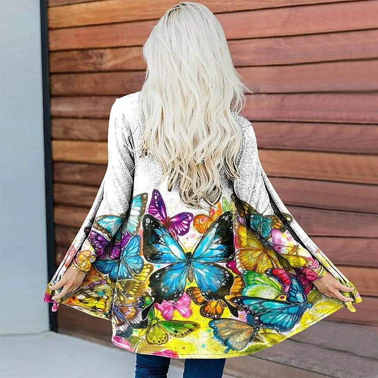 Casual Butterfly Print Long Sleeve Cardigan