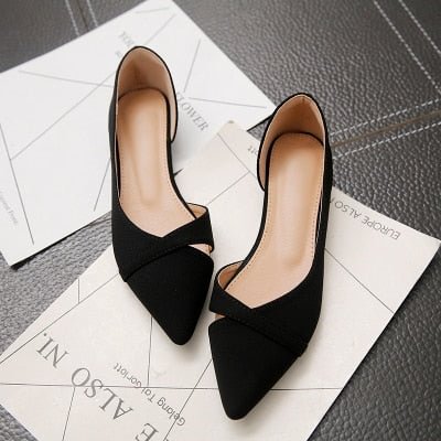 Women Flats Pink Black Pure Color Plus Small Size 34 Large 41 42 43 44 Suede Leather Pointed Toe Office Lady Flat Heel Shoes