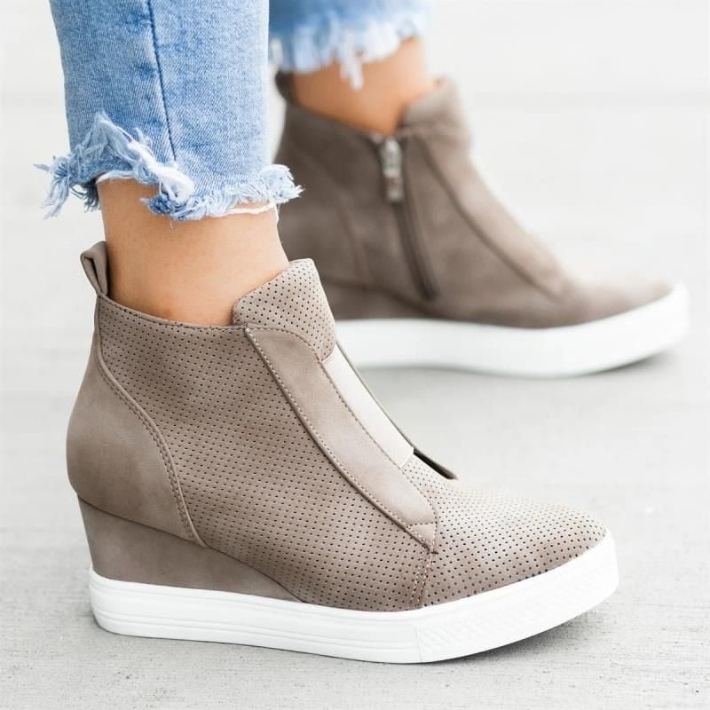 Women PU Leather Shoes Female Wedge Flat Shoes Solid Walking Sneakers Ladies Zipper Platform Sandals Zapatos De Mujer