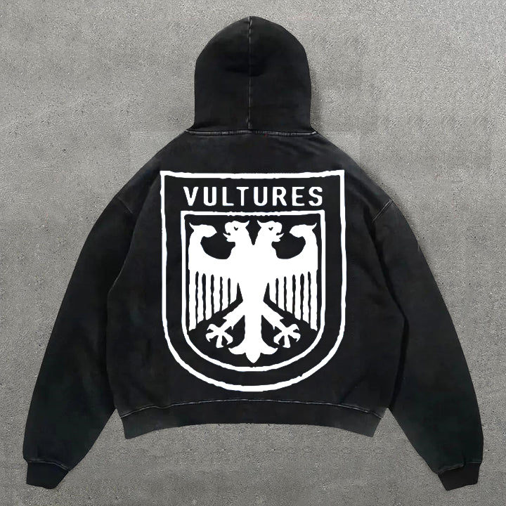 Sopula Vintage Vultures Print Graphic Acid Washed Hoodie - SOPULA