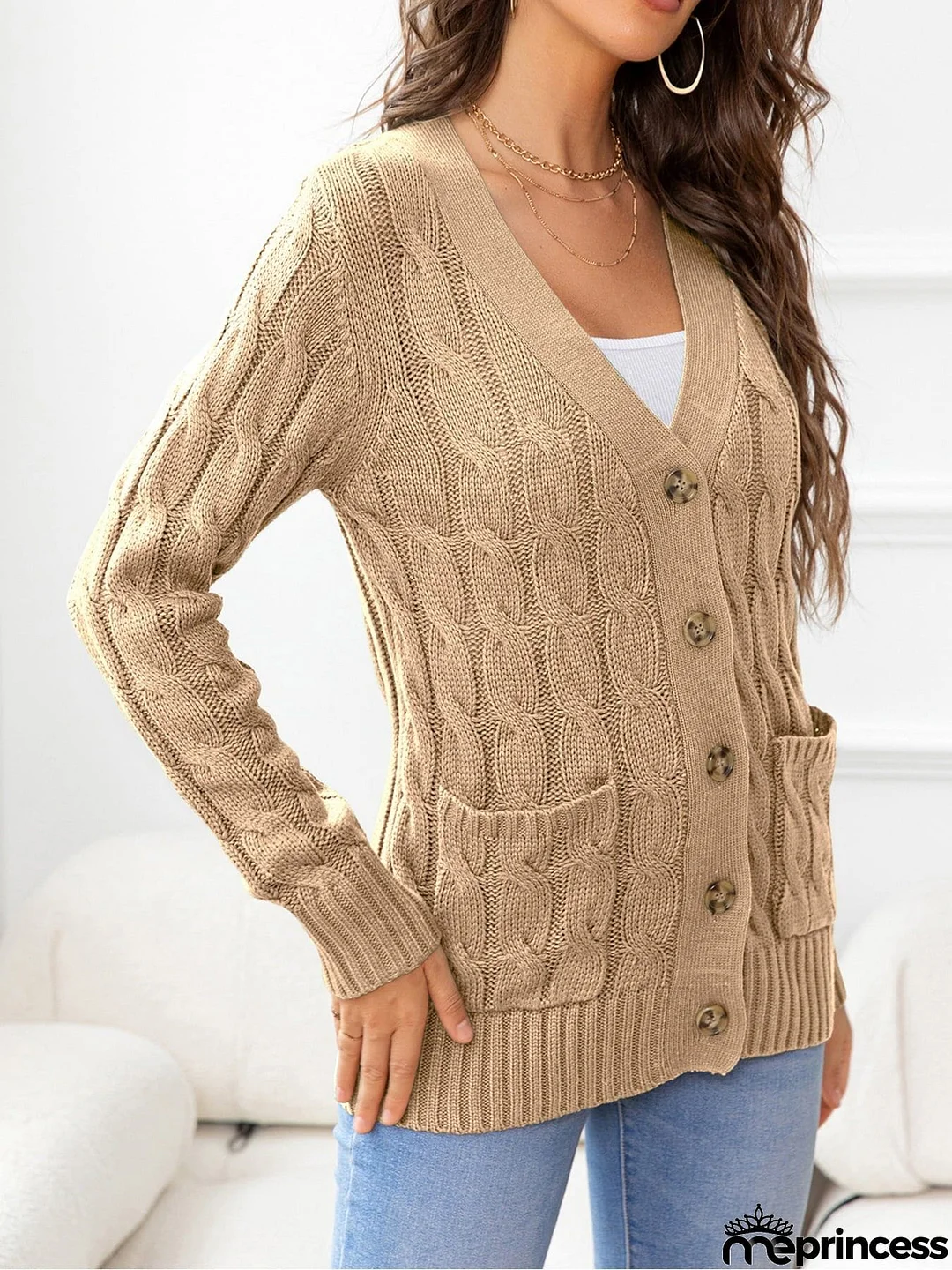 Button Down Cable-Knit Cardigan
