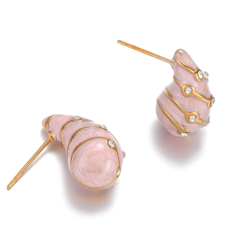 1 Pair Casual Minimalist Water Droplets Enamel Inlay 304 Stainless Steel Rhinestones Ear Studs