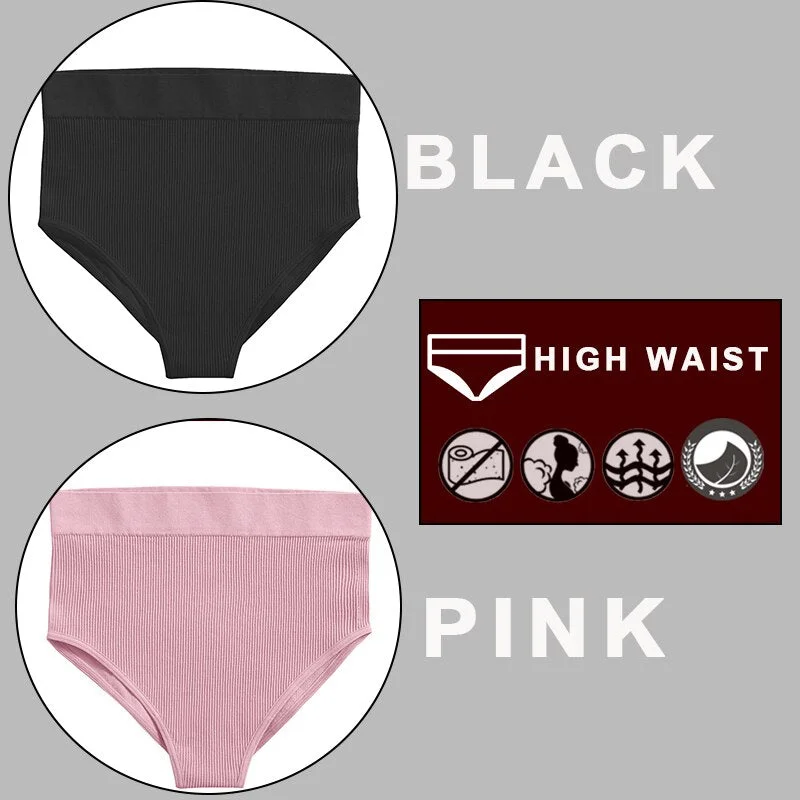 FINETOO 2PCS/Set Sexy Women Panties Underwear 10 Solid Colors Underpants For Girls High Waist Bodyshaper Briefs Seamless Pantys