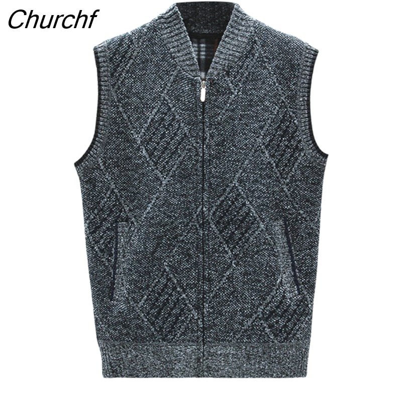 Churchf Men's Vintage Argyle Sweater Vest Zip Up Knitted Cardigan Casual V Neck Sleeveless Tank Tops with Pockets Fall Winter Warm Vest