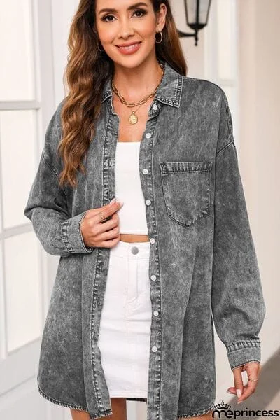 Button Up Dropped Shoulder Denim Top
