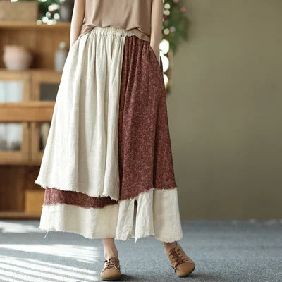Vintage  Linen Irregular Patchwork Skirt