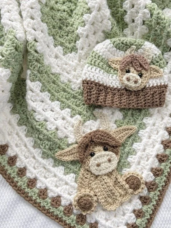 Lulusnow Handmade Green Cow Baby Blanket Crochet Animal Baby Blanket Gifts For Baby 