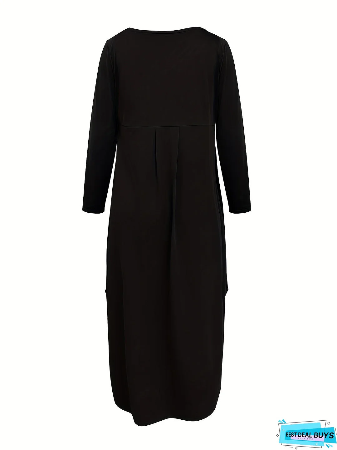 Solid V Neck Split Dress, Casual Long Sleeve For Spring & Summer, Women's Clothing