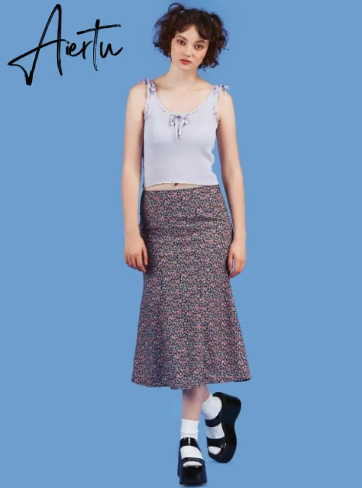 Aiertu Summer Print Skirt Women A-Line Trendy Y2K Skirts Harajuku Knee-Length Casual High Waist Party Streetwear Bodycon E-girl Skirt Aiertu