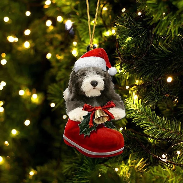 Old English Sheepdog In Santa Boot Christmas Hanging Ornament SB213