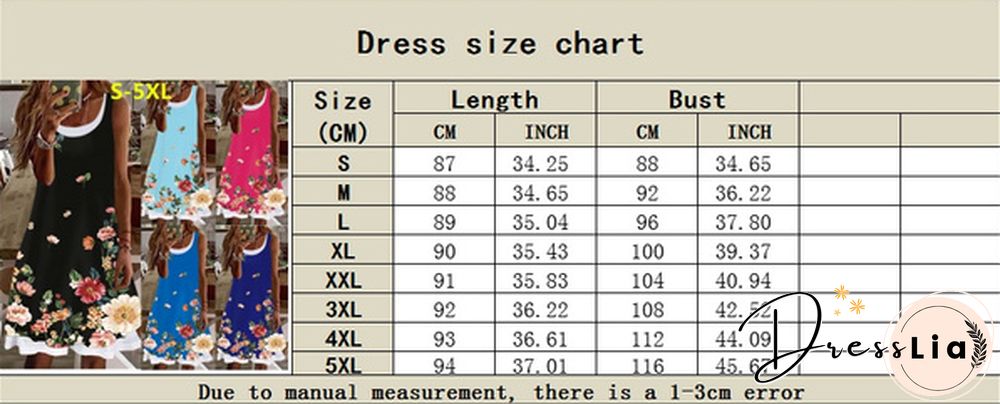 Women's Dress Summer New Fashion Women's Flowers Fake Two Pieces Printed Sleeveless Casual Soft and Comfortable Plus Size Dress S-5XL