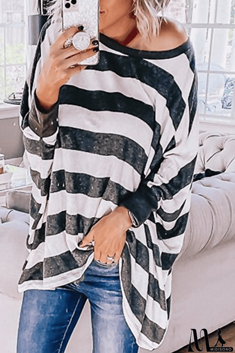 Casual Striped Patchwork O Neck Tops(3 Colors)