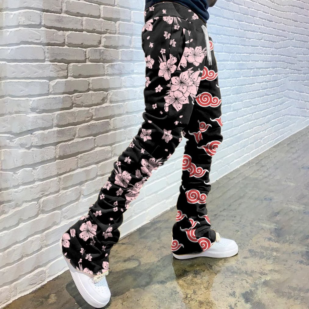 Casual Print Drawstring Flared Trousers