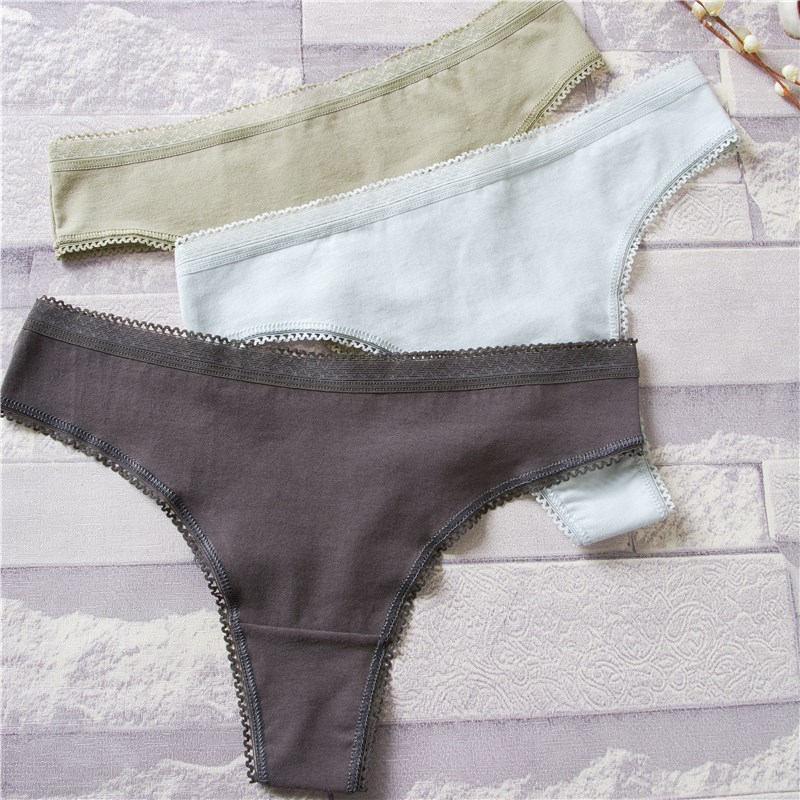 Hbcoland 3Pcs/Lot Women's Cotton G-String Thong Panties String Underwear Women Briefs Sexy Lingerie Pants Intimate Ladies Letter Low-Rise