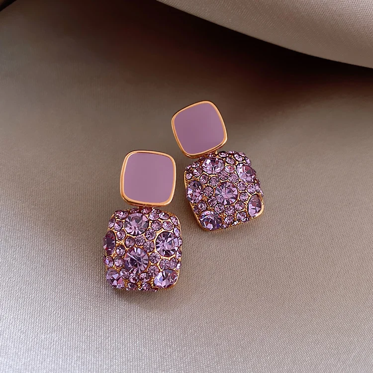 Purple Rhinestone Earrings