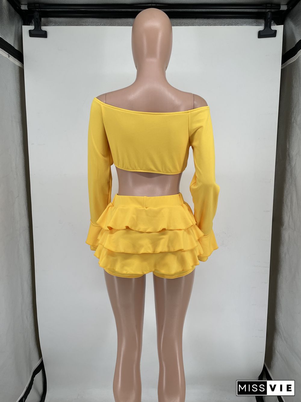 Sexy Off Shoulder Crop Tops Ruffle Mini Skirt Sets
