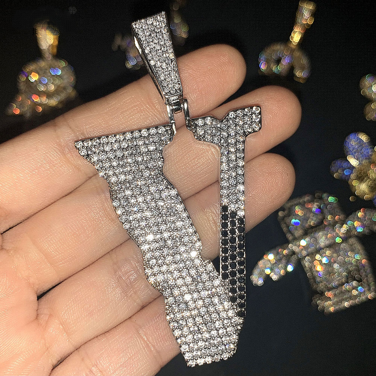 Iced Out Full Zircon Letter V 7 Colors Pendant Necklace