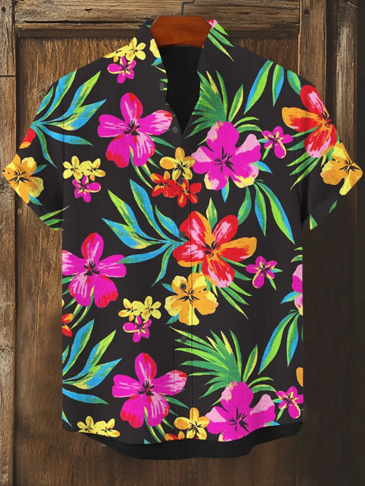 Men's Vacation Hawaiian Hibiscus Flower Print Shirt