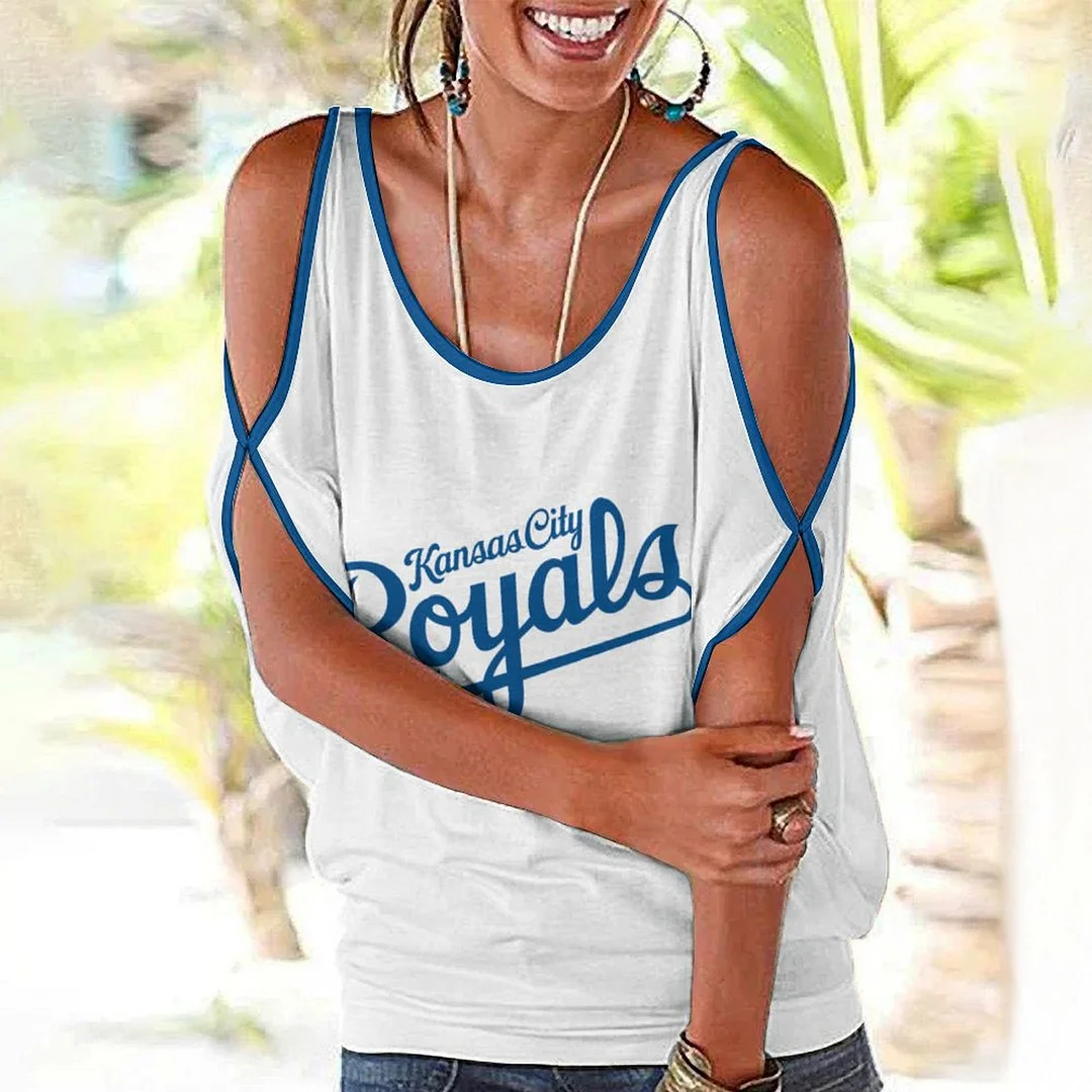Shoulder Off  Loose Short Sleeve Casual T-shirt for Women Printed with Pattern,Blue,Light Blue,Gold,White