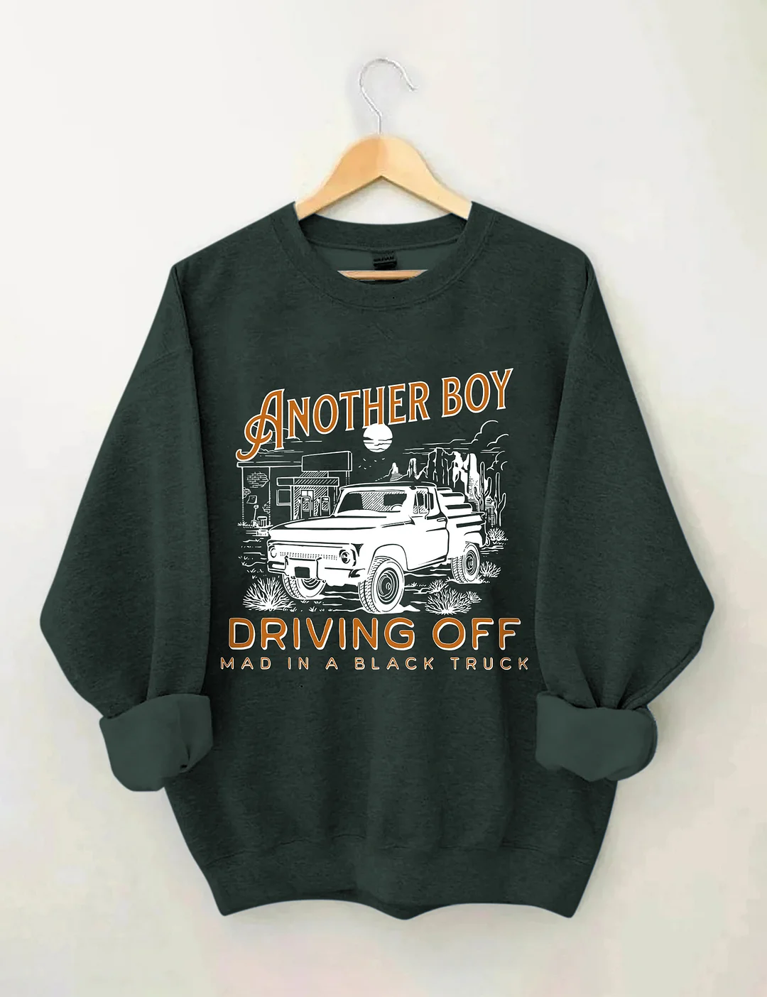 Boy Driving Off Mad Black Truck Sweatshirt