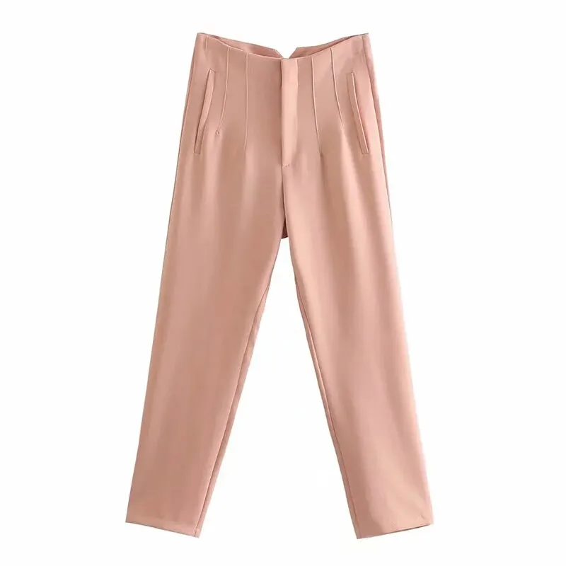 Za Women's Pants Office Ladies Blazer Harem Pant Pink High Waist Trousers Solid Loose Pant Khaki Elegant Fashion Pockets Beige