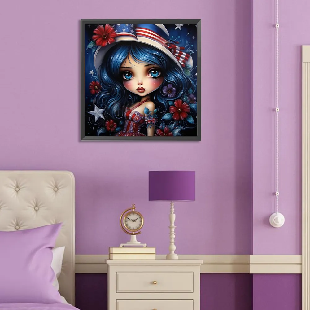 Full Round Diamond Painting 30*30cm - Cartoon Flag Girl