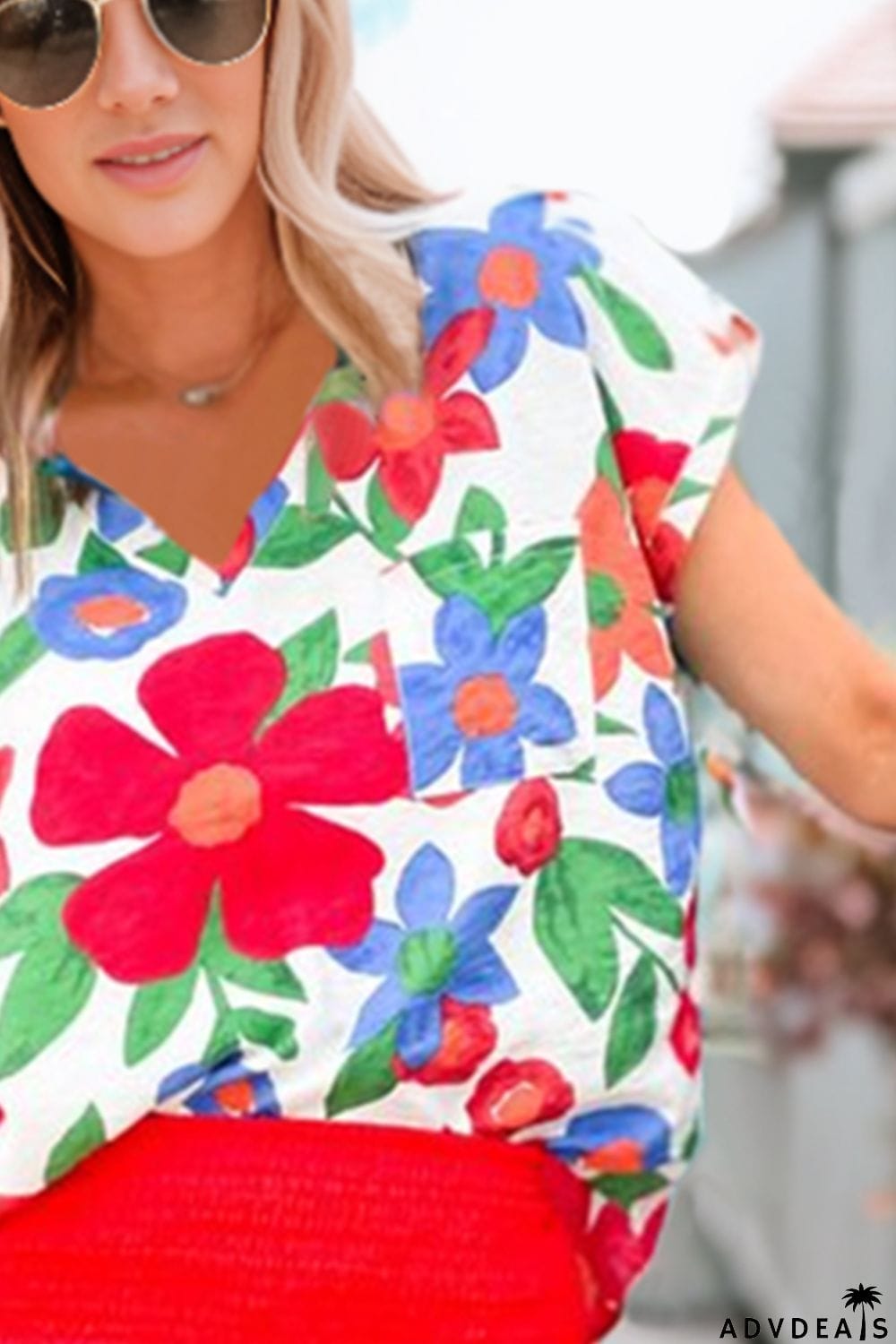 Floral V-Neck Short Sleeve Top