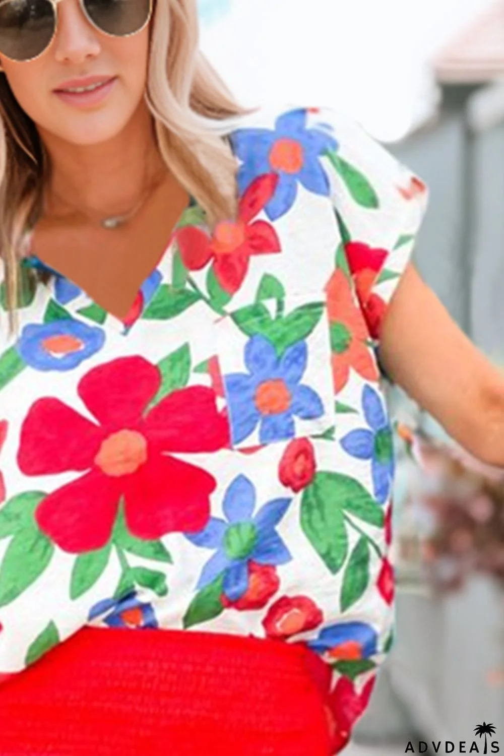 Floral V-Neck Short Sleeve Top
