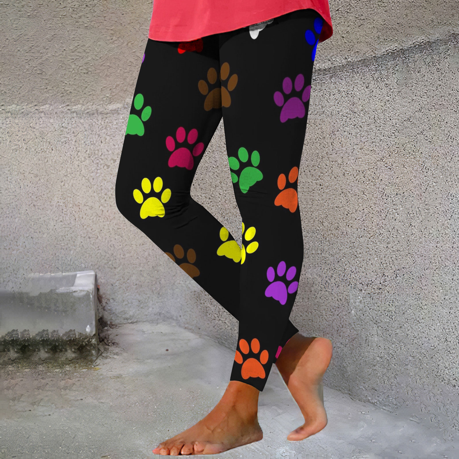 wearshes Causal Paw Rainbow Print Skinny Leggings