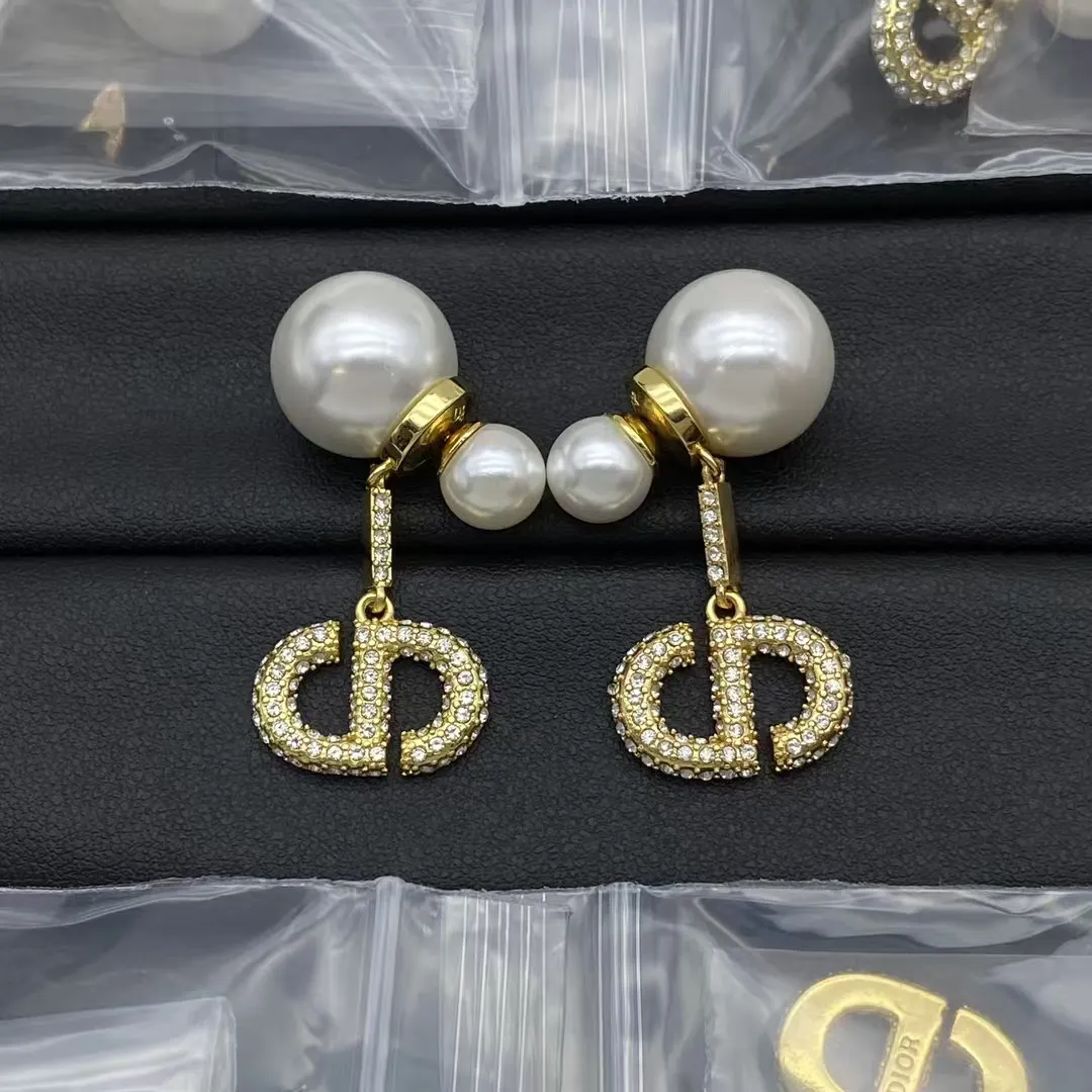 Dior Diamond CD Dangle Pearl Earrings