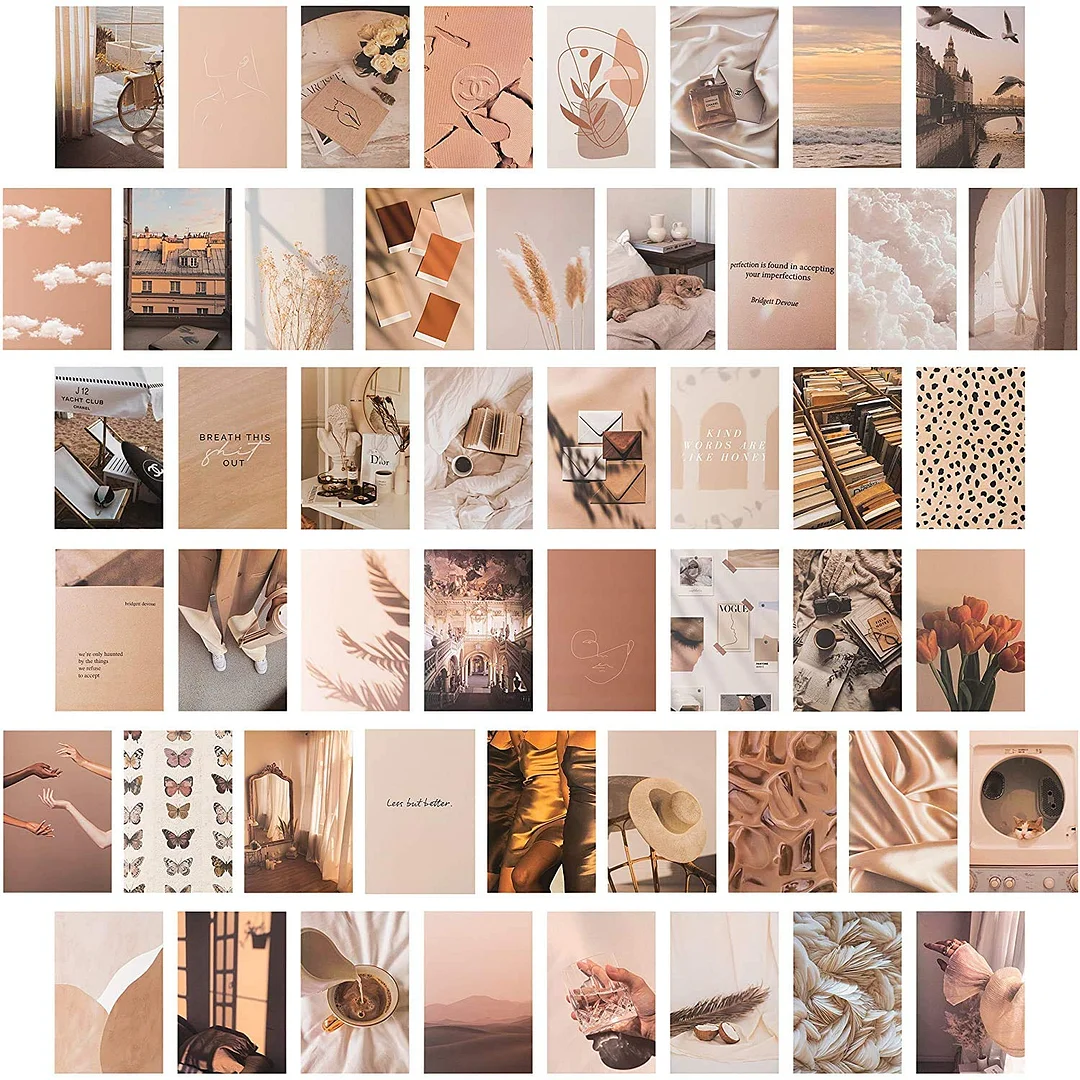  50PCS Beige Aesthetic Picture for Wall Collage, 50 Set 4×6 inch, Cream Collage Print Kit, Warm Color Room Decor for Girls, Wall Art Print for Room, Dorm Photo Display, VSCO Poster for Bedroom、、sdecorshop