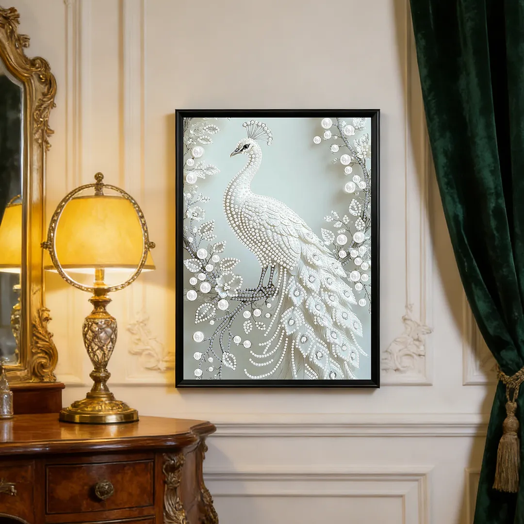 Pearl Painting Kit for Adults White Peacock 11.81x15.75in